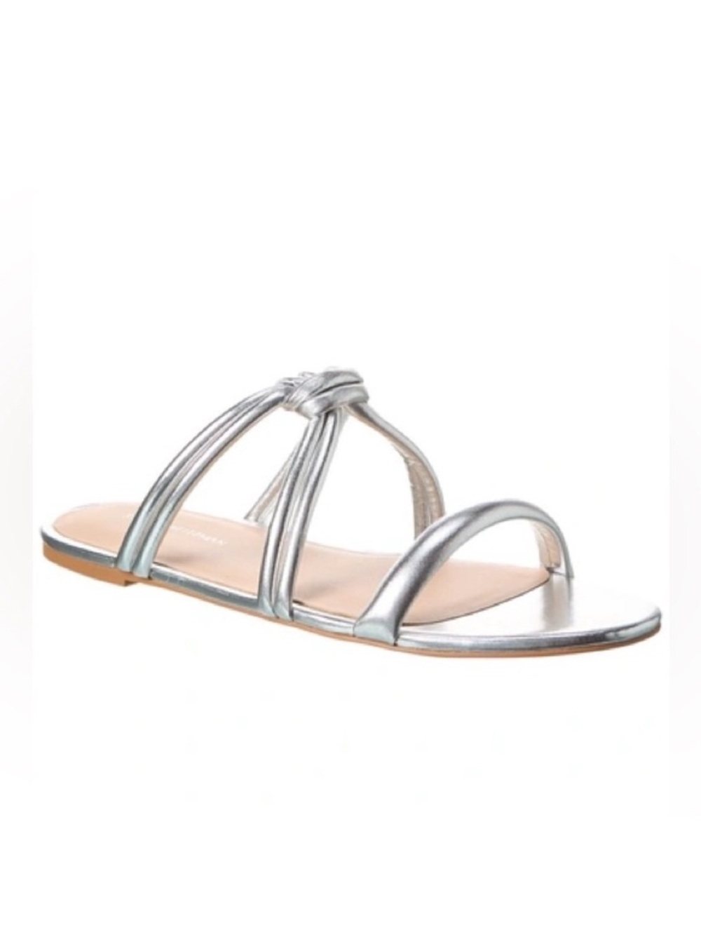 Stuart Weitzman Twist Knot Leather Sandals Size 7 Silver Metallic NWOT